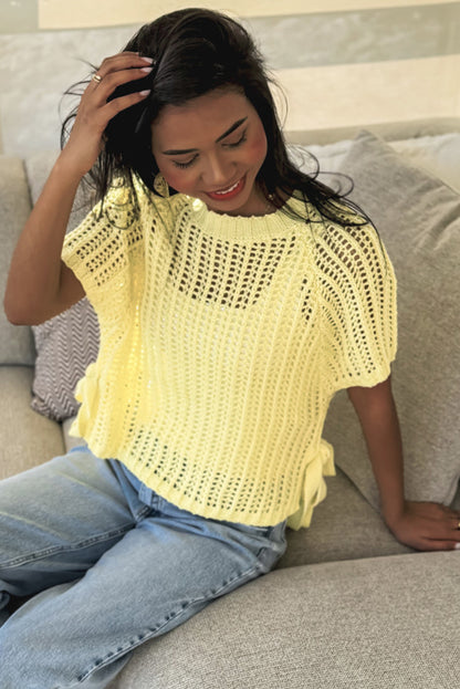 Stacey B's Pink Side Tie Hollow-out Crochet Knit Top