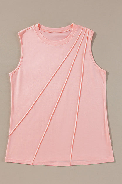 Stacey B's Black Solid Color Crew Neck Pleated Sleeveless Top