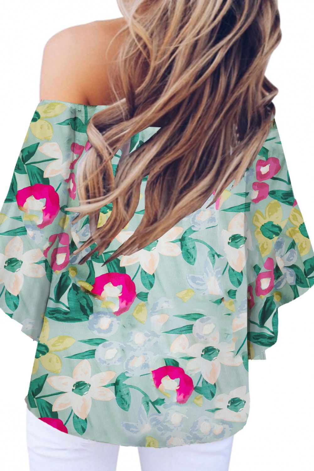 Stacey B's Tied Printed Off-Shoulder Half Sleeve Blouse