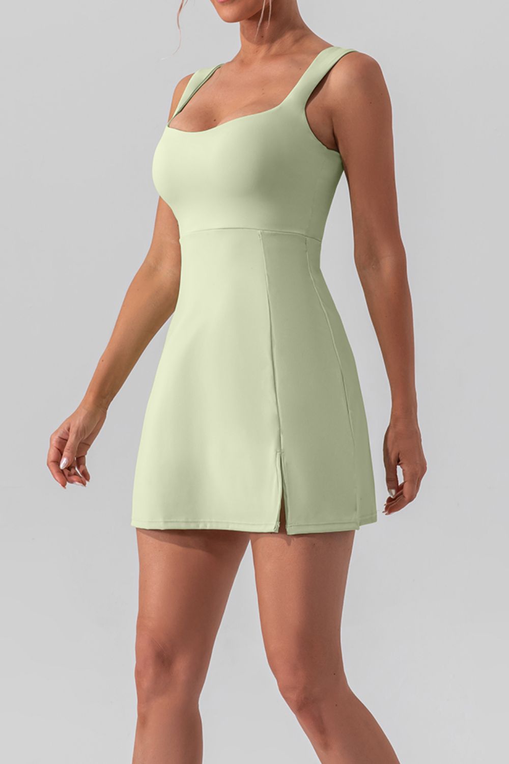 Stacey B's Square Neck Sleeveless Slit Mini Active Dress