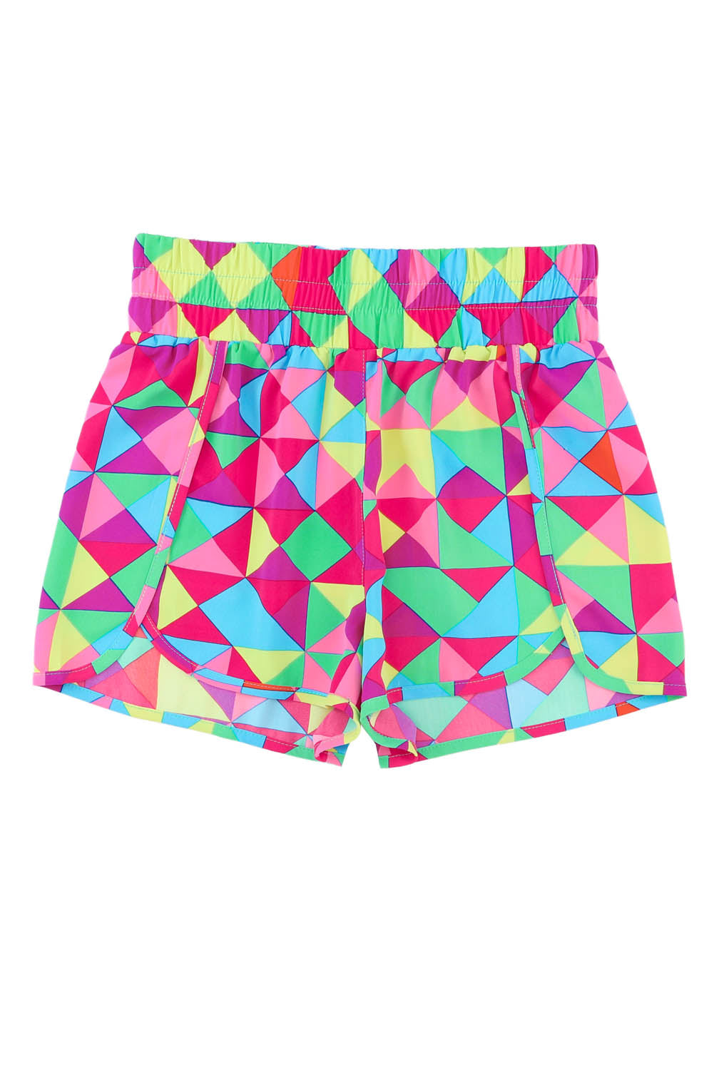 Stacey B's Multicolor Geometric Elastic High Waisted Shorts for Women