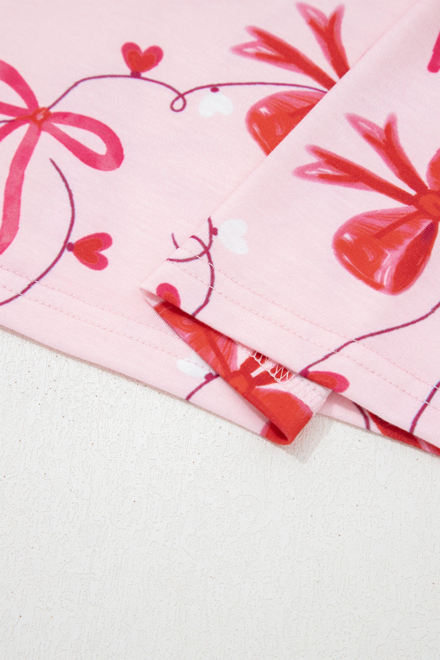 Stacey B's Red Romantic Bow Print Loose Tee Drawstring Shorts 2pcs Lounge Set