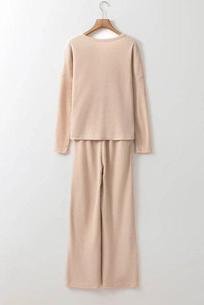 Stacey B's Round Neck Long Sleeve Top and Drawstring Pants Lounge Set