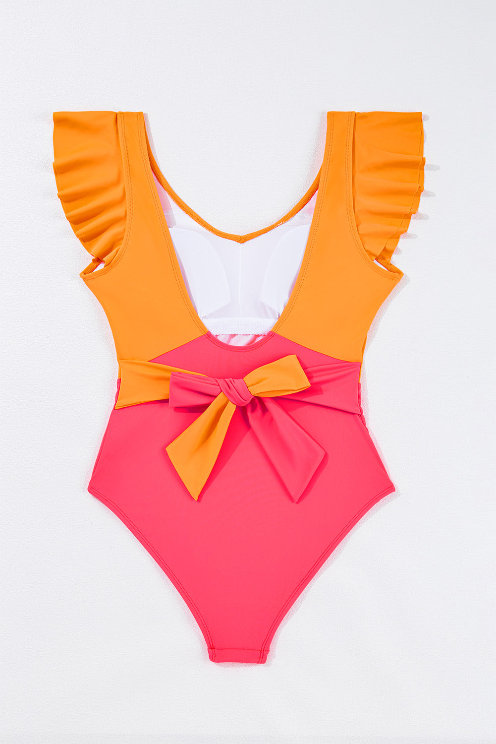 Stacey B's Vitality Orange Color Block Ruffled Knotted Backless One Piece Swimsuit