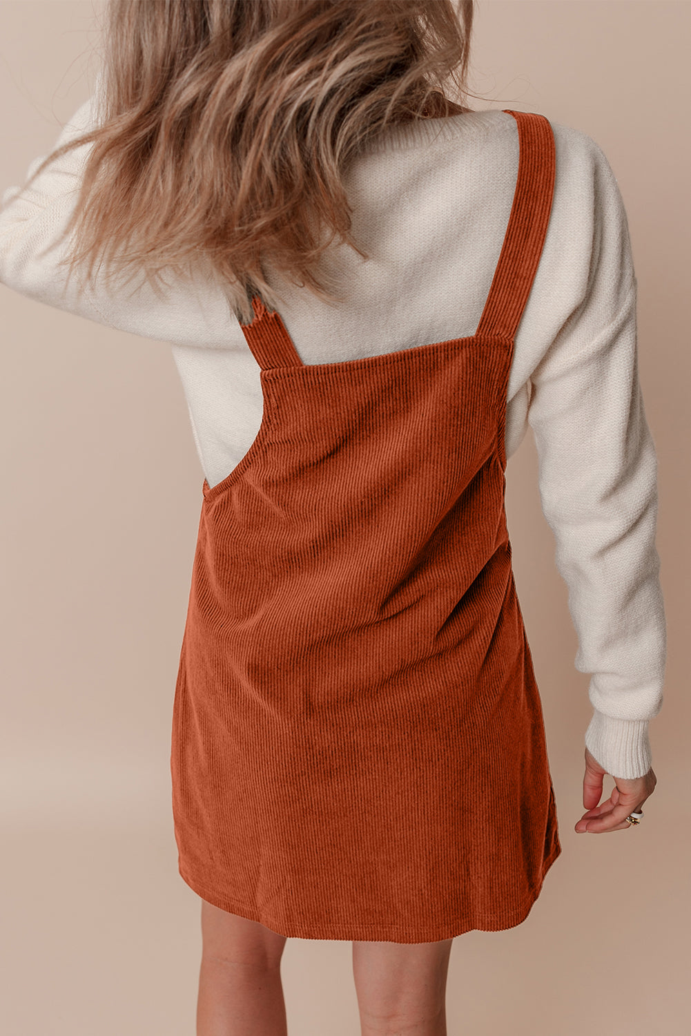 Stacey B's Cinnamon Solid Front Pockets Sleeveless Corduroy Overall Dress