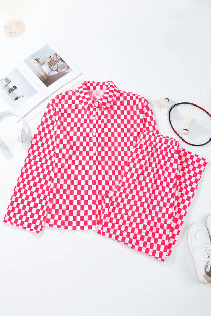 Stacey B's Checkered Button Up Top and Pants Lounge Set