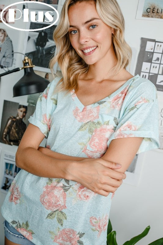 Stacey B's Plus Triblend Floral Pocket Top