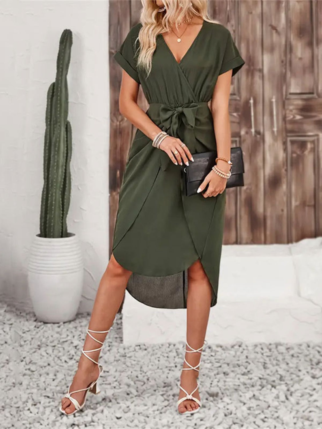 Stacey B's Tied Surplice Short Sleeve Dress