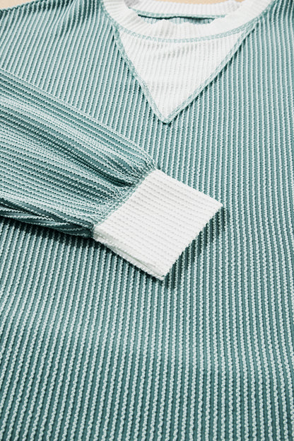 Stacey B's Light Blue Corded Colorblock Drop Shoulder Loose Top