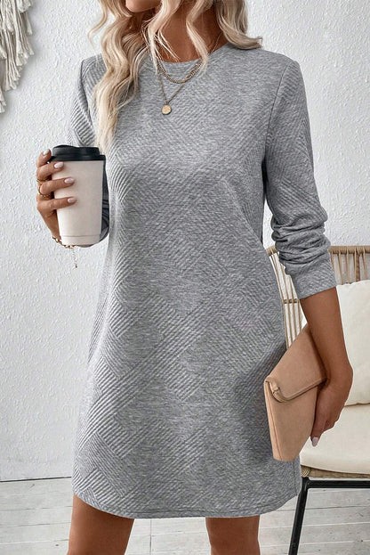 Stacey B's Rose Red Plain Textured Long Sleeve Shift Short Dress