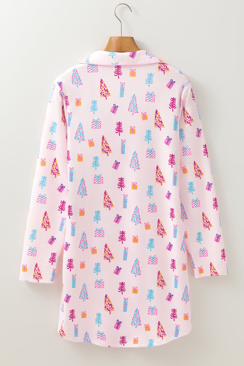 Stacey B's Pink Christmas Twinkle Tree Print Shirt Sleep Dress