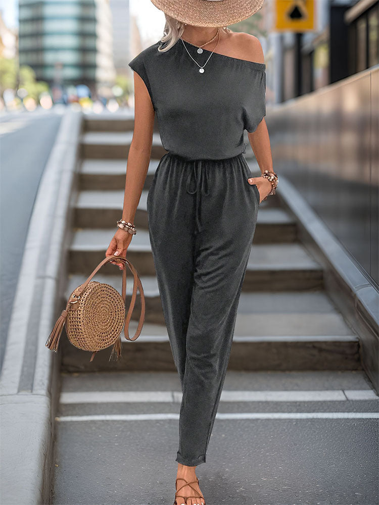 Stacey B's Single Shoulder Short Sleeve Jumpsuit