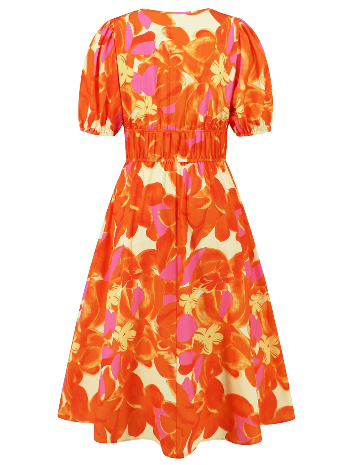 Stacey B's Ruched Printed Surplice Short Sleeve Dress