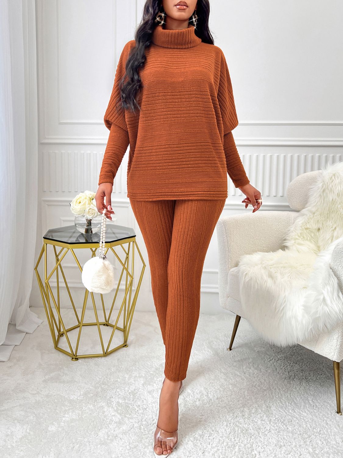 Stacey B's Turtleneck Batwing Sleeve Top and Pants Set