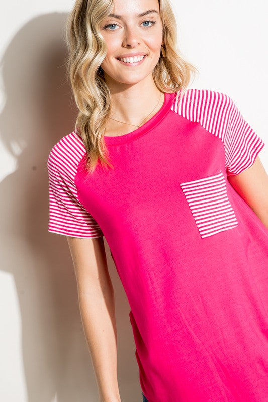 Stacey B's Plus Solid Stripe Mix Pocket Top