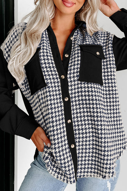Stacey B's Black Houndstooth Corduroy Patchwork Flap Pocket Shacket