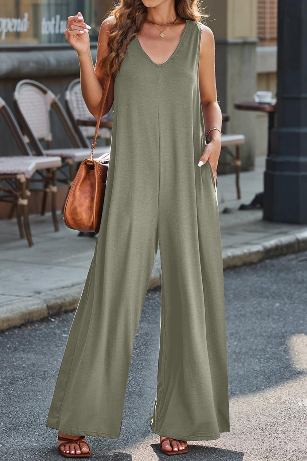 Stacey B's Full Size V-Neck Wide Strap Jumpsuit