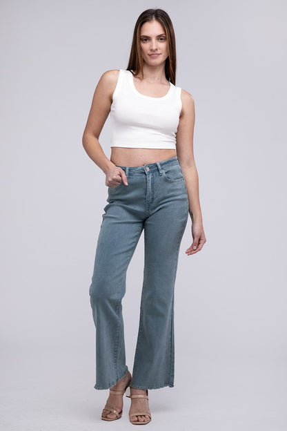 Stacey B's Acid Washed Frayed Cutoff Hem Straight Wide Pants