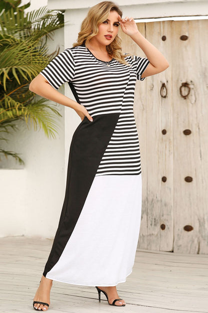 Stacey B's Plus Size Striped Color Block Round Neck Dress