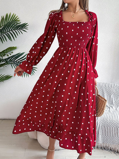 Stacey B's Polka Dot Flounce Sleeve Midi Dress