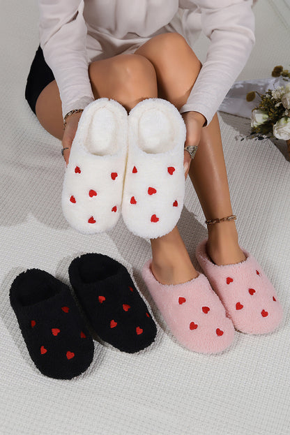 Stacey B's Pink Heart Shape Embroidered Slip On Plush Slippers