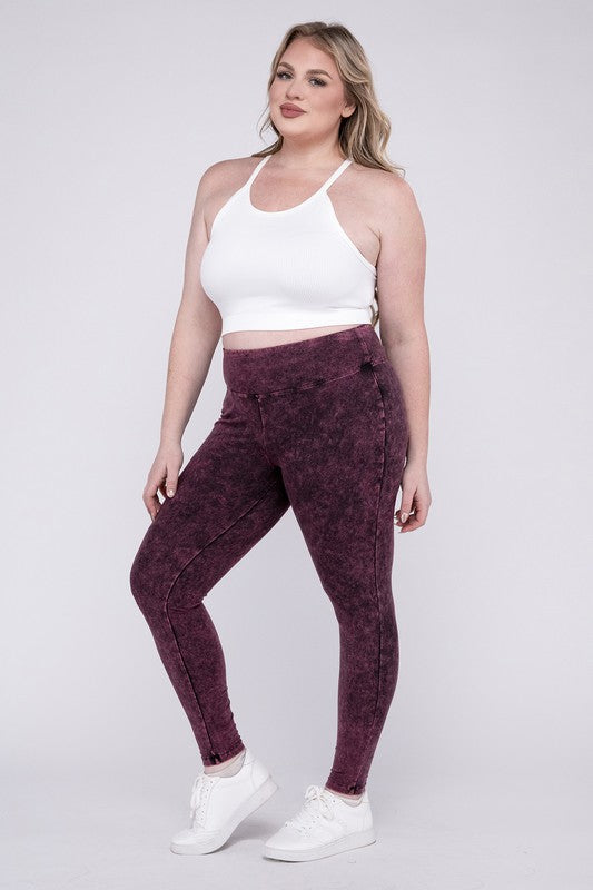 Stacey B's Plus Mineral Washed Wide Waistband Yoga Leggings