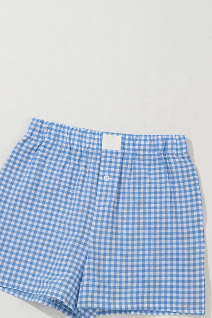 Stacey B's Blue Gingham Printed High Waist Shorts
