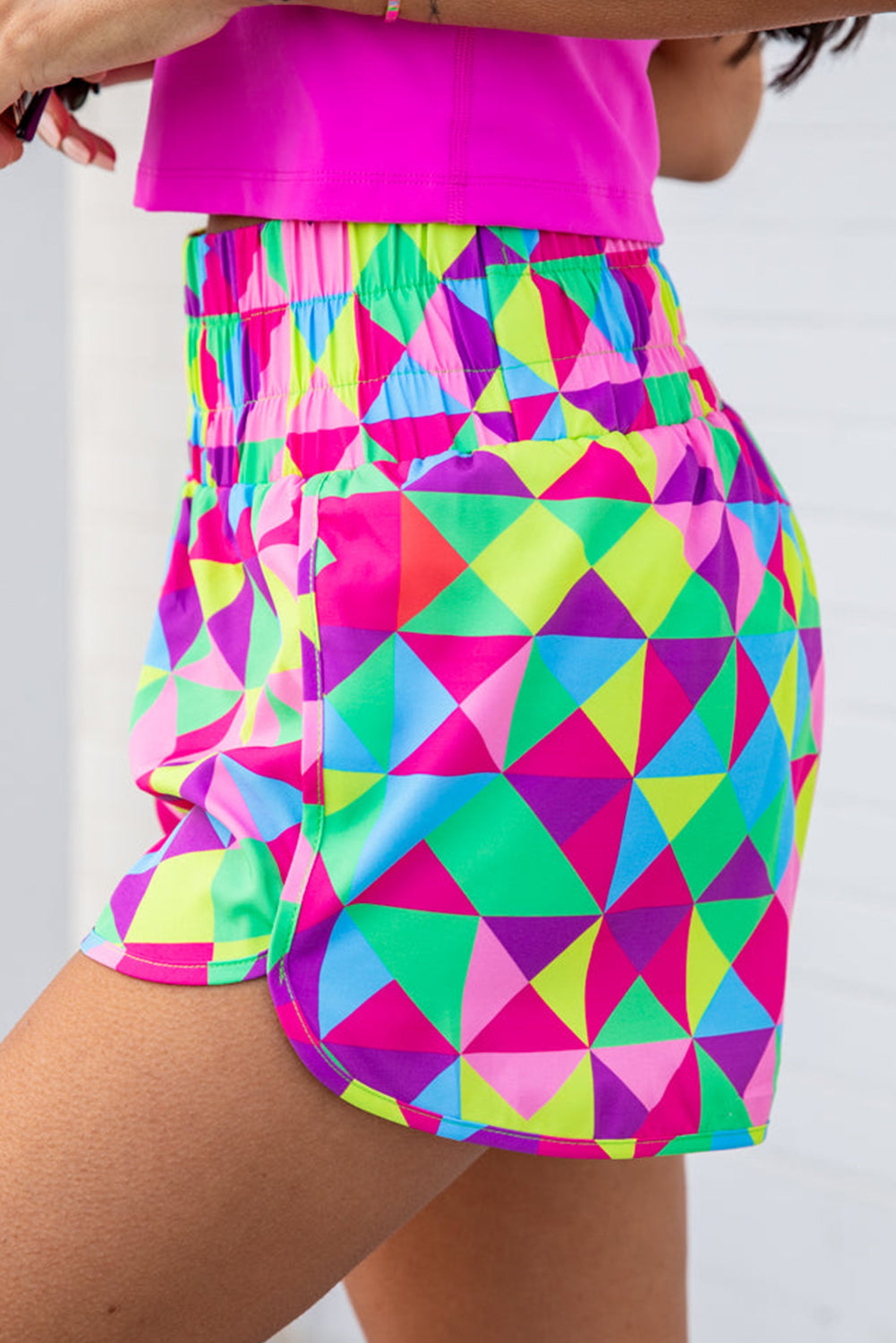 Stacey B's Multicolor Geometric Elastic High Waisted Shorts for Women