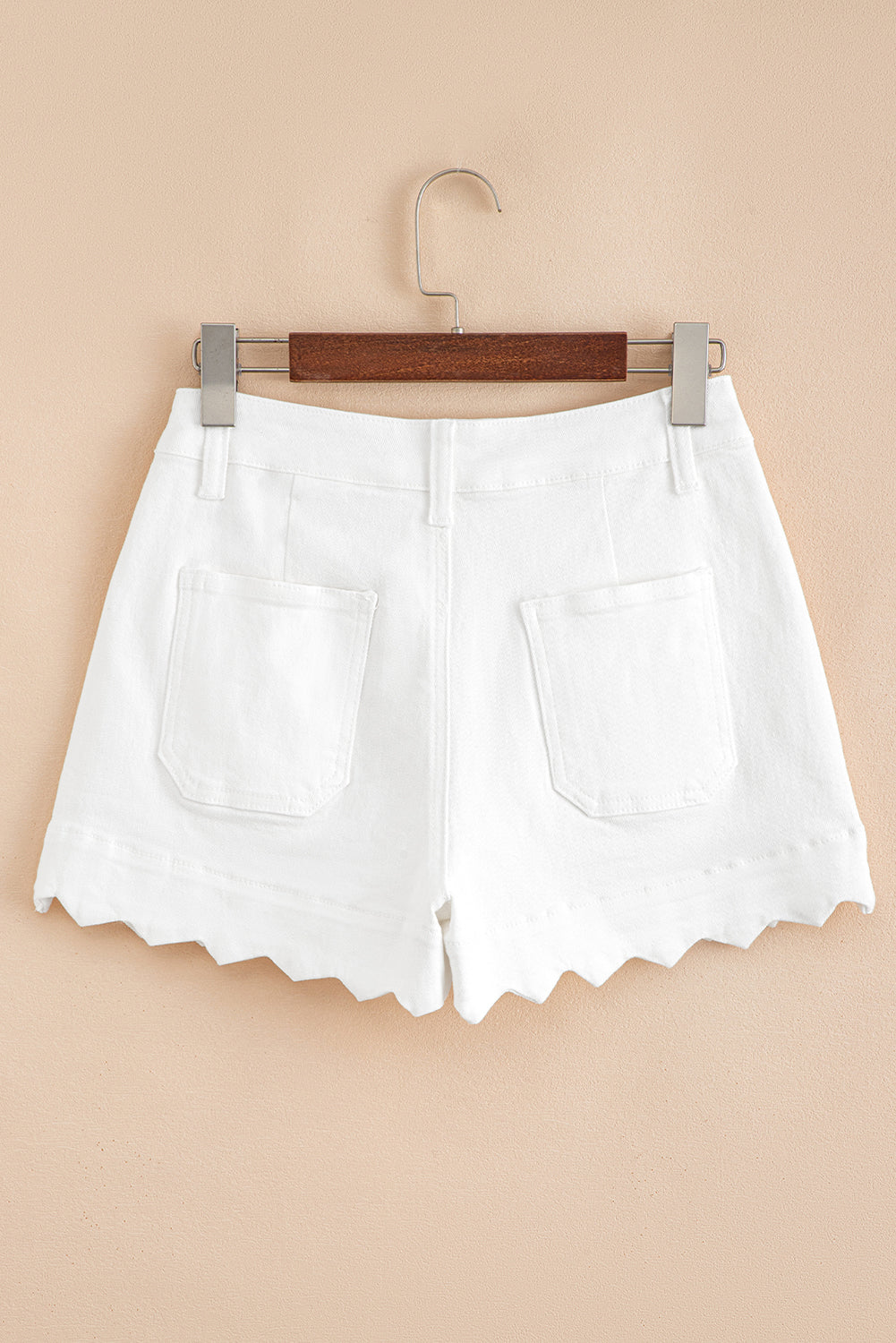 Stacey B's White Scalloped Hemline Acid Wash High Waist Denim Shorts