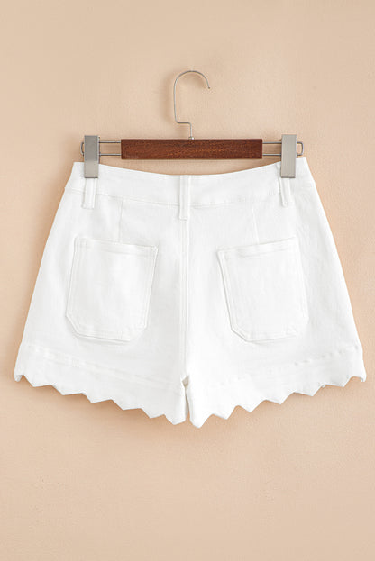 Stacey B's White Scalloped Hemline Acid Wash High Waist Denim Shorts