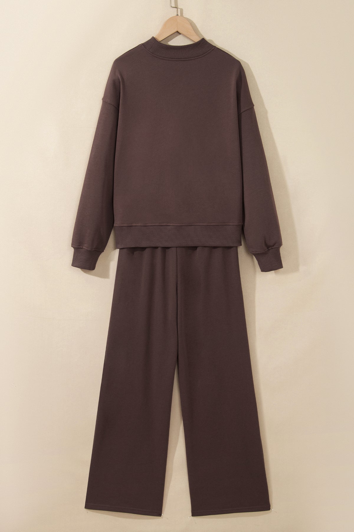 Stacey B's Coffee Solid Color Piping Trim Mock Neck Pullover Drawstring Pants Set