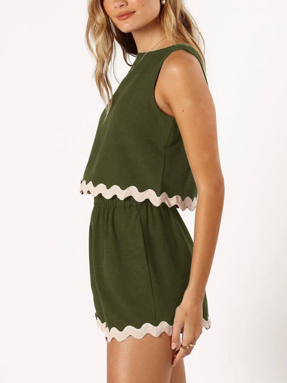 Stacey B's Contrast Trim Round Neck Top and Shorts Set