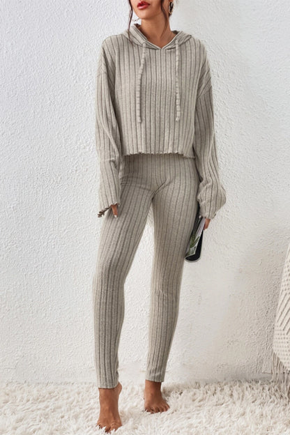 Stacey B's Lettuce Hem Dropped Shoulder Hooded Top and Pants Set