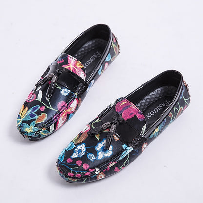Stacey B's Casual Shoes for Men Summer Flower Shoes Fashionable Floral Black Loafers Men