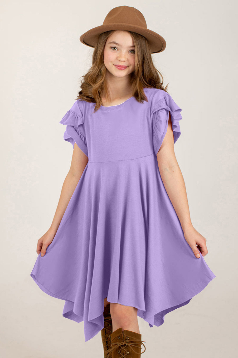 Stacey B's Round Neck Petal Sleeve Dress