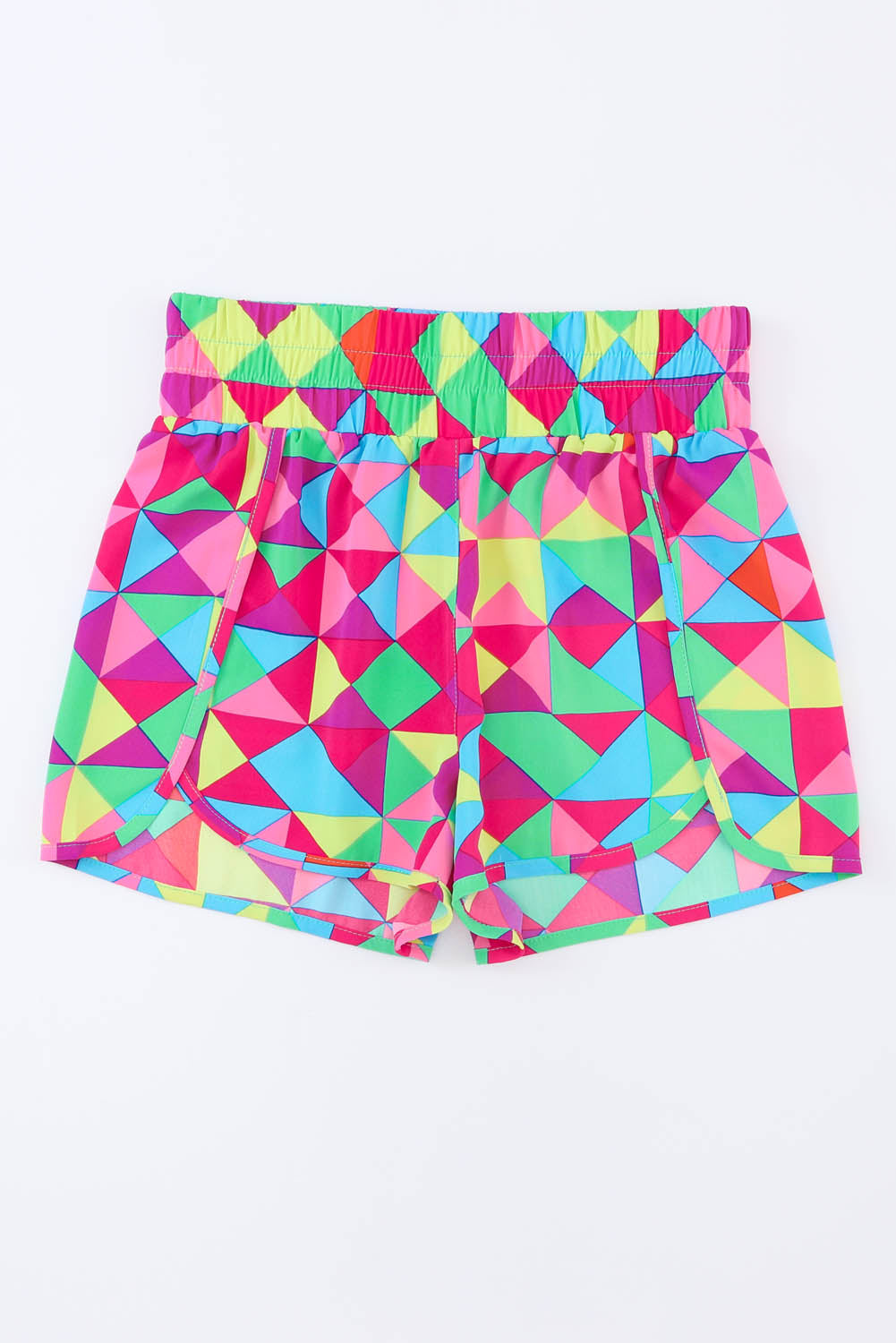 Stacey B's Multicolor Geometric Elastic High Waisted Shorts for Women