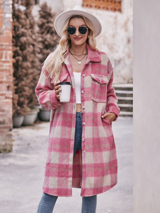 Stacey B's Mandy Plaid Dropped Shoulder Slit Coat