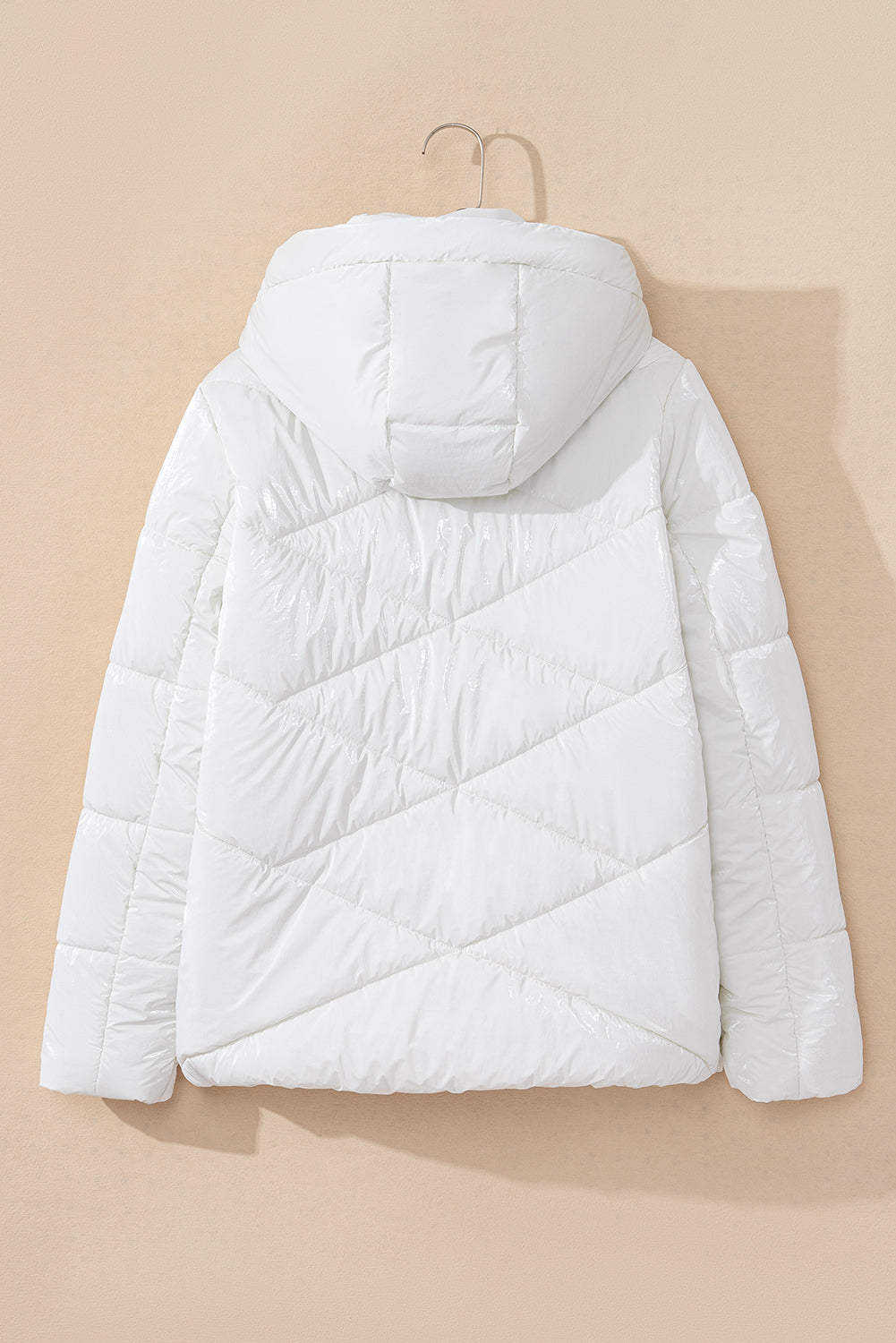 Stacey B's White Solid Quilted Hooded Zip Up Puffer Coat