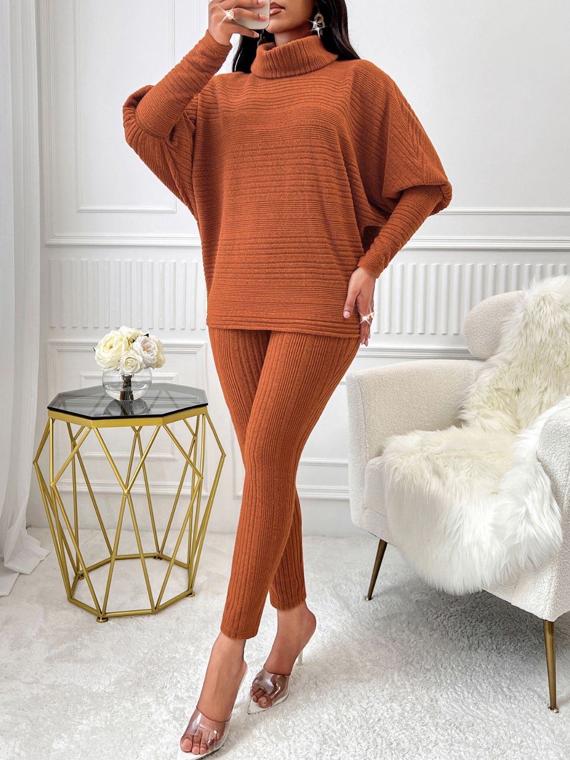 Stacey B's Turtleneck Batwing Sleeve Top and Pants Set