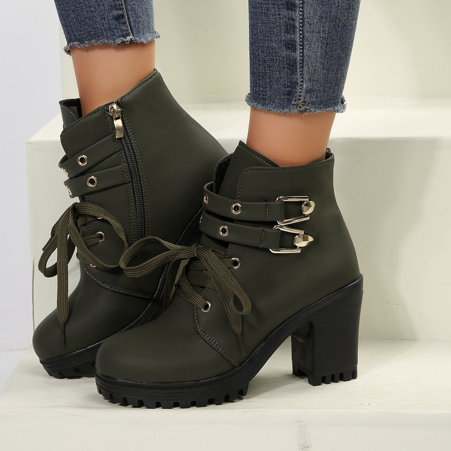 Stacey B's PU Leather Round Toe Block Heel Boots