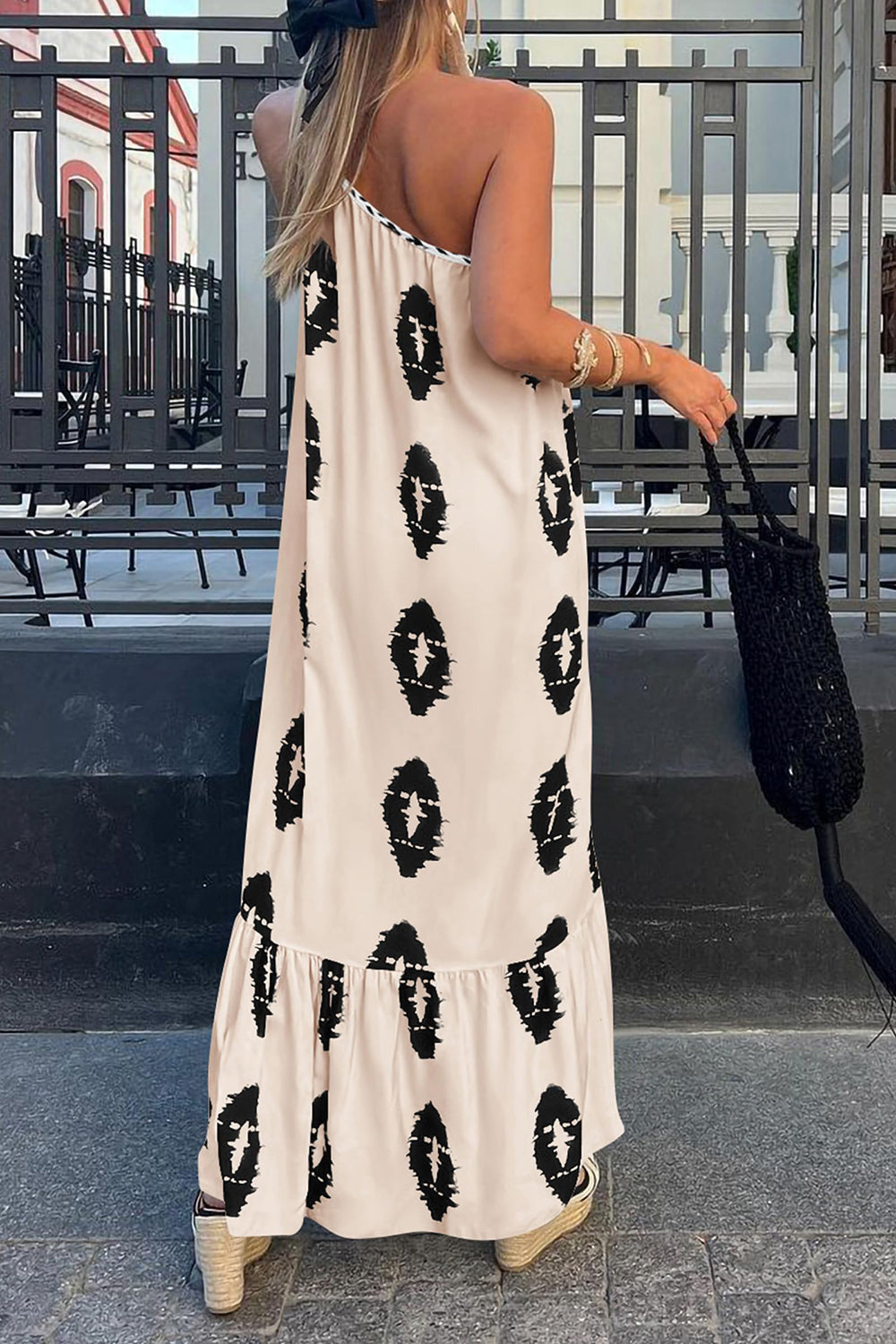 Stacey B's Printed Single Shoulder Maxi Dress