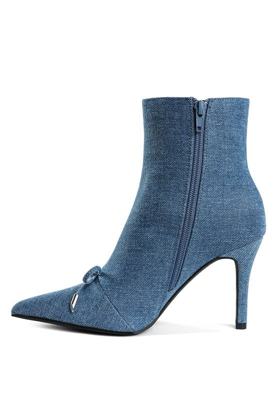 Stacey B's Flapper Bow Detail Denim Ankle Boots