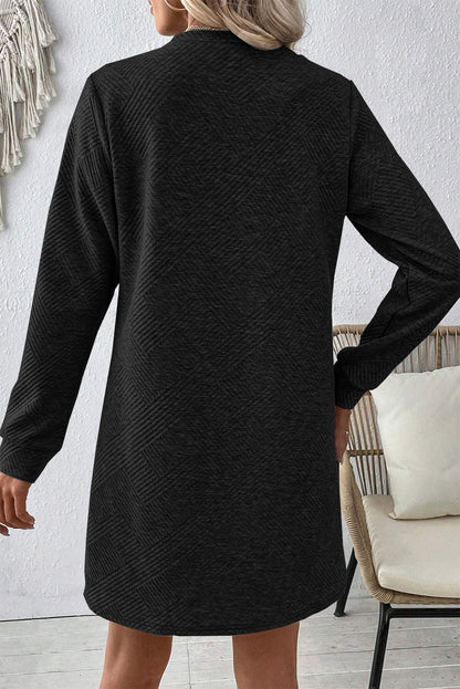 Stacey B's Rose Red Plain Textured Long Sleeve Shift Short Dress