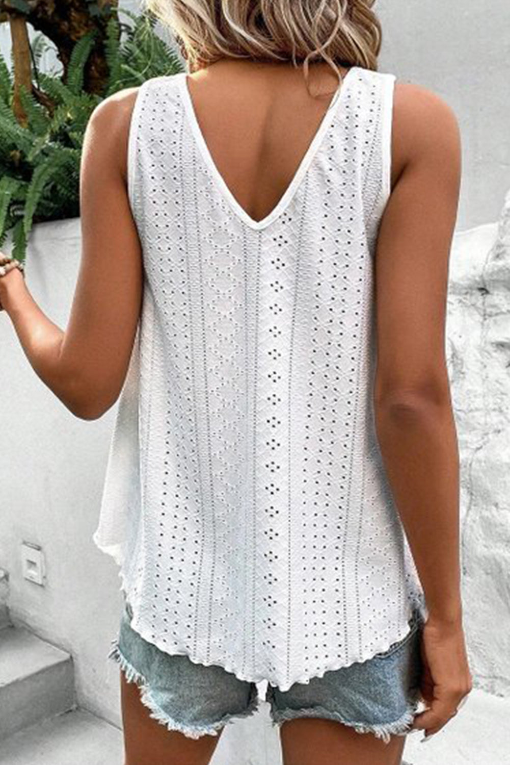 Stacey B's White Plus Size Guipure V Neck Eyelet Lace Tank Top