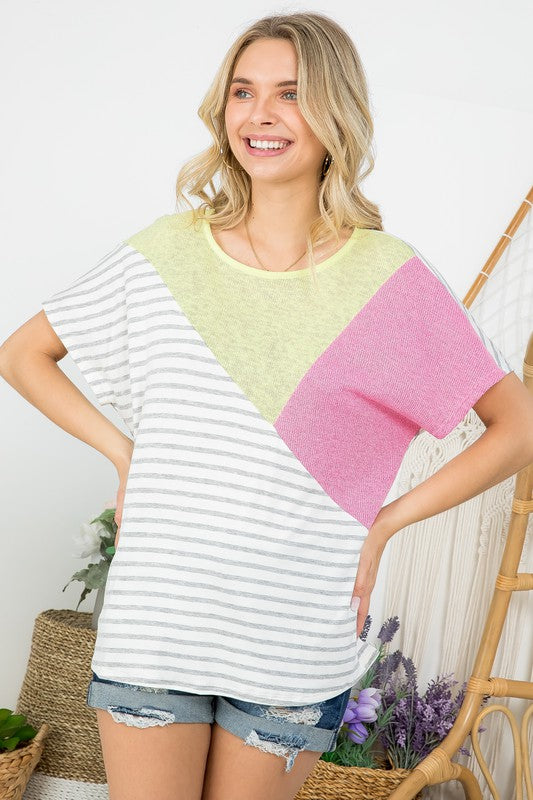 Stacey B's  Plus  Low Gauge Colorblock Top