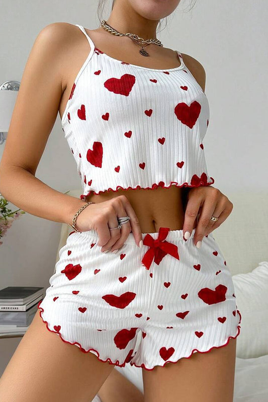 Stacey B's White Valentines Heart Print Spaghetti Cami and Shorts Pajama Set