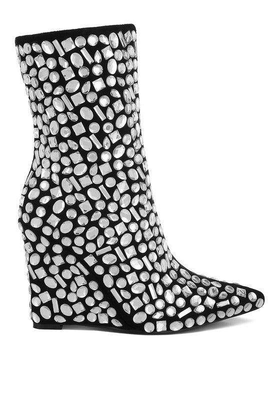 Stacey B's Trend Titan Diamante Slim Wedge Heel Boots