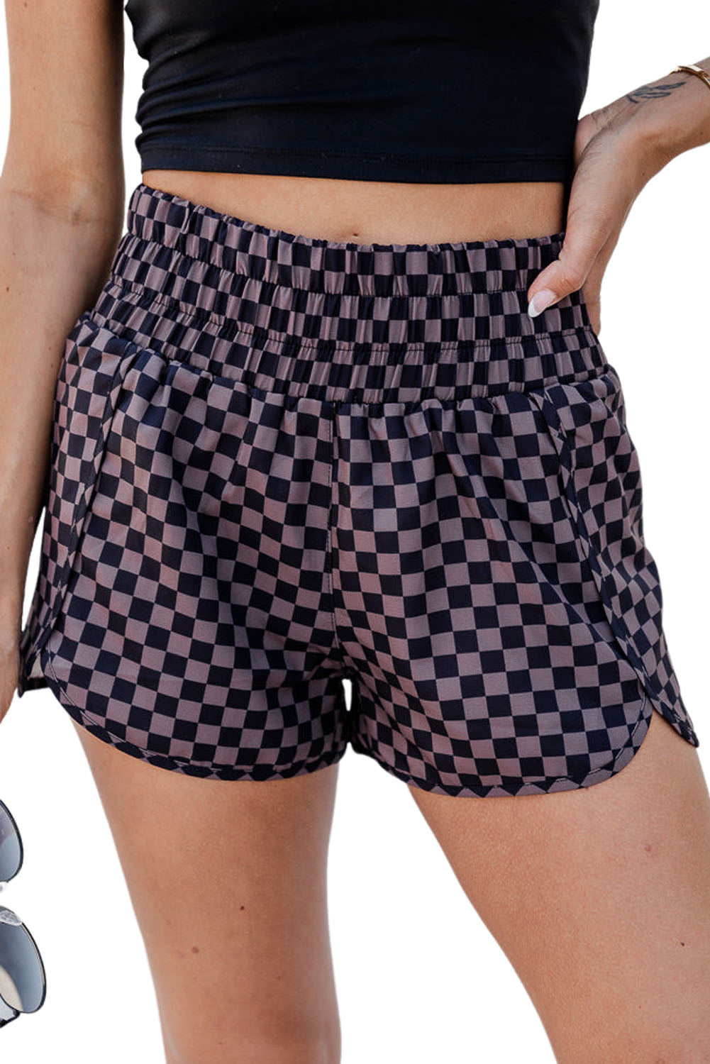 Stacey B's Multicolor Geometric Elastic High Waisted Shorts for Women