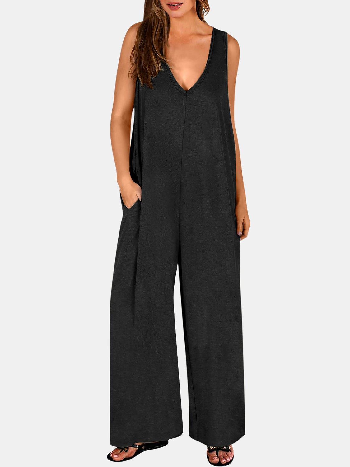 Stacey B's Full Size V-Neck Wide Strap Jumpsuit