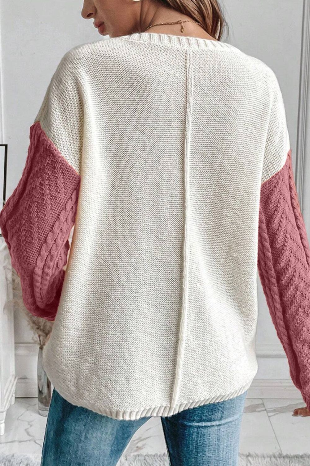 Stacey B's Color Block Round Neck Long Sleeve Sweater